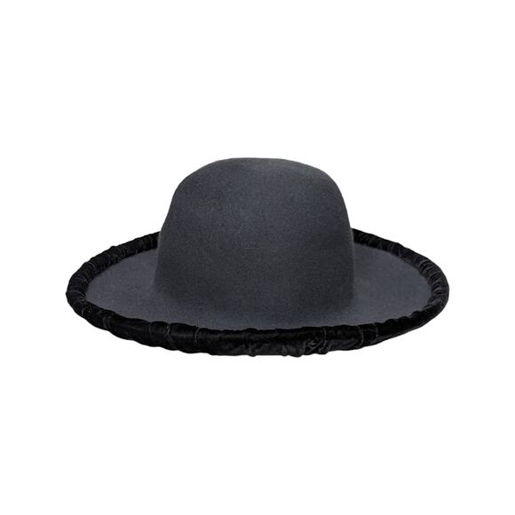 Vintage Henri Bendel Velvet Wide Flipped Brim Hat 80s Wool Black Western Witchy - Picture 1 of 6